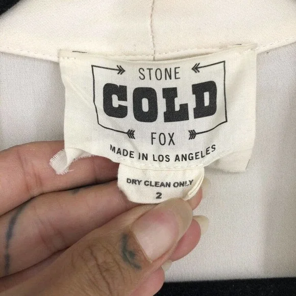 Stone Cold Fox Womens Trench Jacket Maxi Dress Long Double Breasted Silk White 2 - Picture 8 of 9